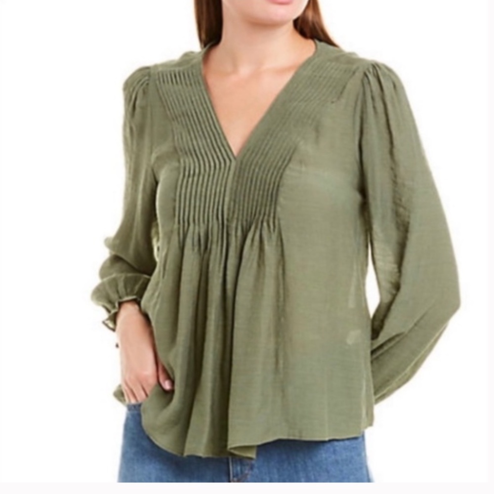 NANETTE LEPORE PRAIRIE SAGE GREEN PINTUCK BLOUSE
